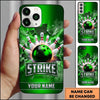 Maxcorners Bowling Phone Case Ball Strike Pins Fiery Sparks Electric Lightning Bolts Shattered Glass Carbon Texture Personalized Name Multi Options Cover (7 Colors)