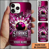 Maxcorners Bowling Phone Case Ball Strike Pins Fiery Sparks Electric Lightning Bolts Shattered Glass Carbon Texture Personalized Name Multi Options Cover (7 Colors)