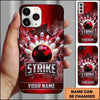 Maxcorners Bowling Phone Case Ball Strike Pins Fiery Sparks Electric Lightning Bolts Shattered Glass Carbon Texture Personalized Name Multi Options Cover (7 Colors)