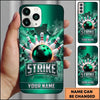 Maxcorners Bowling Phone Case Ball Strike Pins Fiery Sparks Electric Lightning Bolts Shattered Glass Carbon Texture Personalized Name Multi Options Cover (7 Colors)