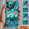 Maxcorners Bowling Phone Case Checkered Racing Flag Carbon Fiber Texture Ball Pins Impact Smoke Personalized Name Multi Options Cover (7 Colors)