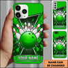 Maxcorners Bowling Phone Case Geometric Triangle Frame Hexagon Mesh Ball Pins Impact Shards Glass Personalized Name Multi Options Cover (7 Colors)