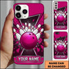 Maxcorners Bowling Phone Case Geometric Triangle Frame Hexagon Mesh Ball Pins Impact Shards Glass Personalized Name Multi Options Cover (7 Colors)