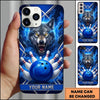 Maxcorners Bowling Phone Case Fierce Wolf Fangs Electric Lightning Strikes Geometric Lines Ball Pins Personalized Name Multi Options Cover (7 Colors)