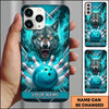 Maxcorners Bowling Phone Case Fierce Wolf Fangs Electric Lightning Strikes Geometric Lines Ball Pins Personalized Name Multi Options Cover (7 Colors)
