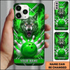 Maxcorners Bowling Phone Case Fierce Wolf Fangs Electric Lightning Strikes Geometric Lines Ball Pins Personalized Name Multi Options Cover (7 Colors)