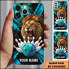 Maxcorners Bowling Phone Case Roaring Lion Mane Sparks Cracked Concrete Surface Ball Strike Pins Personalized Name Multi Options Cover (7 Colors)