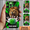 Maxcorners Bowling Phone Case Roaring Lion Mane Sparks Cracked Concrete Surface Ball Strike Pins Personalized Name Multi Options Cover (7 Colors)