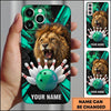 Maxcorners Bowling Phone Case Roaring Lion Mane Sparks Cracked Concrete Surface Ball Strike Pins Personalized Name Multi Options Cover (7 Colors)