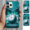 Maxcorners Bowling Phone Case Trophy Championship Emblem Chevron Stripes Carbon Fiber Surface Pins Alley Personalized Name Multi Options Cover (7 Colors)