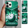Maxcorners Bowling Phone Case Trophy Championship Emblem Chevron Stripes Carbon Fiber Surface Pins Alley Personalized Name Multi Options Cover (7 Colors)