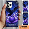 Maxcorners Bowling Phone Case Black Crow Raven Spreading Wings Perched Ball Fog Smoke Mystical Pattern Pins Personalized Name Multi Options Cover (7 Colors)
