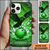 Maxcorners Bowling Phone Case Black Crow Raven Spreading Wings Perched Ball Fog Smoke Mystical Pattern Pins Personalized Name Multi Options Cover (7 Colors)