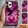 Maxcorners Bowling Phone Case Black Crow Raven Spreading Wings Perched Ball Fog Smoke Mystical Pattern Pins Personalized Name Multi Options Cover (7 Colors)