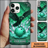 Maxcorners Bowling Phone Case Black Crow Raven Spreading Wings Perched Ball Fog Smoke Mystical Pattern Pins Personalized Name Multi Options Cover (7 Colors)