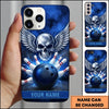 Maxcorners Bowling Phone Case Winged Metallic Skull Feather Wings Electric Lightning Bolts Ball Strike Pins Smoke Personalized Name Multi Options Cover (7 Colors)