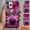 Maxcorners Bowling Phone Case Winged Metallic Skull Feather Wings Electric Lightning Bolts Ball Strike Pins Smoke Personalized Name Multi Options Cover (7 Colors)