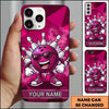 Maxcorners Bowling Phone Case Cool Ball Mascot Character Sunglasses Sneakers Pins Strike Cartoon Polygon Background Personalized Name Multi Options Cover (7 Colors)