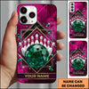 Maxcorners Bowling Phone Case Emerald Gemstone Ball Pins Geometric Frame Smoke Clouds Marble Texture Personalized Name Multi Options Cover (7 Colors)