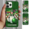 Maxcorners Bowling Phone Case Pin Mascot Cap Sunglasses Holding Ball Pins Graffiti Brick Wall Comic Splash Personalized Name Multi Options Cover (7 Colors)