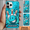 Maxcorners Bowling Phone Case Smiling Ball Mascot Expressive Pins Character Splash Cloud Geometric Background Personalized Name Multi Options Cover (7 Colors)