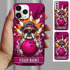Maxcorners Bowling Phone Case Bulldog Mascot Cap Sunglasses Holding Ball Pins Fire Flames Explosion Personalized Name Multi Options Cover (7 Colors)
