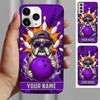Maxcorners Bowling Phone Case Bulldog Mascot Cap Sunglasses Holding Ball Pins Fire Flames Explosion Personalized Name Multi Options Cover (7 Colors)
