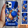 Maxcorners Bowling Phone Case Cute Bear Mascot Cap Running Holding Ball Pins Splatter Alley Personalized Name Multi Options Cover (7 Colors)