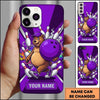 Maxcorners Bowling Phone Case Cute Bear Mascot Cap Running Holding Ball Pins Splatter Alley Personalized Name Multi Options Cover (7 Colors)