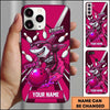 Maxcorners Bowling Phone Case Shark Mascot Sunglasses Jersey Holding Ball Pins Splash Stripe Background Personalized Name Multi Options Cover (7 Colors)