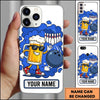 Maxcorners Bowling Phone Case Beer Mug Character Sunglasses Throwing Ball Pins Smoke Cloud Background Personalized Name Multi Options Cover (7 Colors)