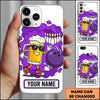 Maxcorners Bowling Phone Case Beer Mug Character Sunglasses Throwing Ball Pins Smoke Cloud Background Personalized Name Multi Options Cover (7 Colors)