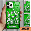 Maxcorners Bowling Phone Case Smiling Ball Mascot Crown Holding Beer Mug Pins Chevron Pattern Smoke Personalized Name Multi Options Cover (7 Colors)