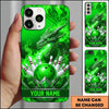 Maxcorners Bowling Phone Case Mythical Dragon Head Glowing Eyes Fiery Flames Crest Ball Pins Personalized Name Multi Options Cover (7 Colors)