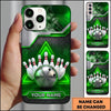 Maxcorners Bowling Phone Case Steel Ball Glowing Triangle Frame Metal Plate Mesh Surface Pins Personalized Name Multi Options Cover (7 Colors)