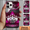 Maxcorners Bowling Phone Case Steel Ball Glowing Triangle Frame Metal Plate Mesh Surface Pins Personalized Name Multi Options Cover (7 Colors)