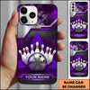Maxcorners Bowling Phone Case Steel Ball Glowing Triangle Frame Metal Plate Mesh Surface Pins Personalized Name Multi Options Cover (7 Colors)