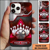 Maxcorners Bowling Phone Case Steel Ball Glowing Triangle Frame Metal Plate Mesh Surface Pins Personalized Name Multi Options Cover (7 Colors)