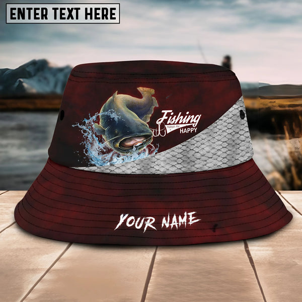 Maxcorners Catfish Fishing Customized Name 3D Red Bucket Hat