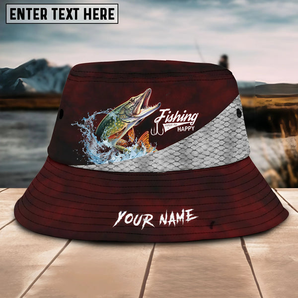 Maxcorners Pike Fishing Customized Name 3D Red Bucket Hat