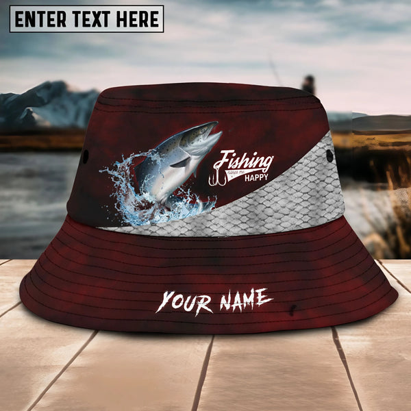 Maxcorners Salmon Fishing Customized Name 3D Red Bucket Hat