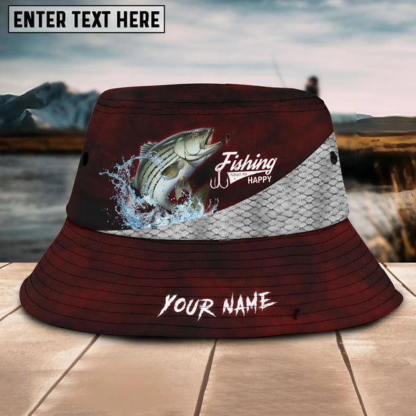 Maxcorners Striped Bass Fishing Customized Name 3D Red Bucket Hat