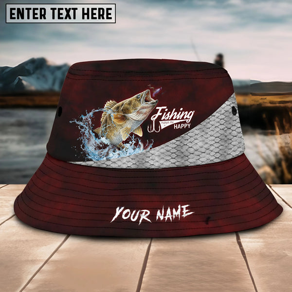 Maxcorners Walleye Fishing Customized Name 3D Red Bucket Hat