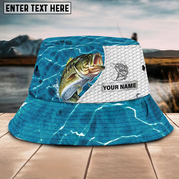 Maxcorners Bass Fishing Customized Name 3D Blue Bucket Hat