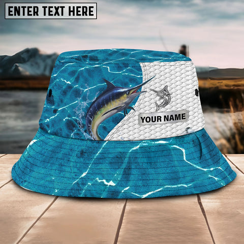 Maxcorners Marlin Fishing Customized Name 3D Blue Bucket Hat