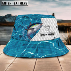 Maxcorners Tuna Fishing Customized Name 3D Blue Bucket Hat
