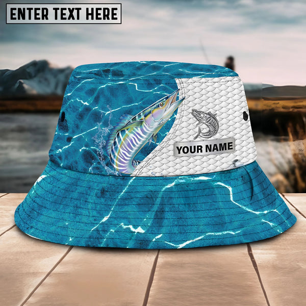 Maxcorners Wahoo Fishing Customized Name 3D Blue Bucket Hat