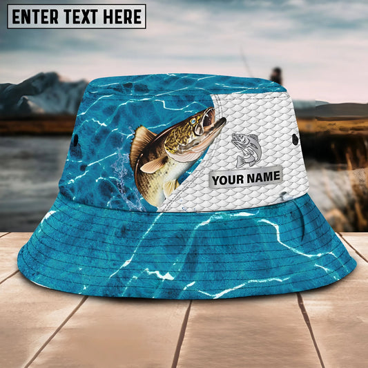 Maxcorners Walleye Fishing Customized Name 3D Blue Bucket Hat
