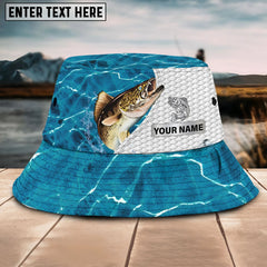 Maxcorners Walleye Fishing Customized Name 3D Blue Bucket Hat