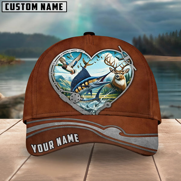 Maxcorners Marlin Fishing Heart Customized Name 3D Cap